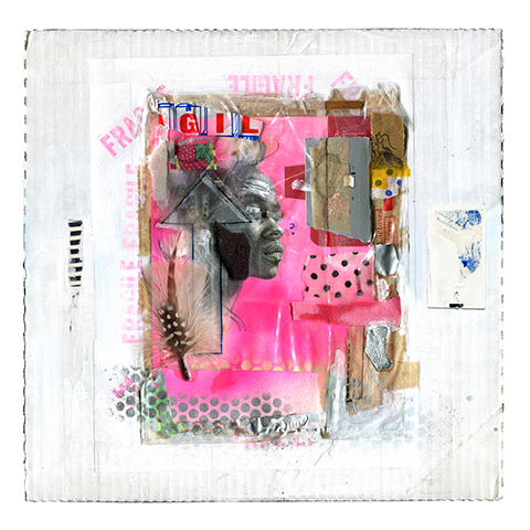  ,Fragile 2,Spray Paint, Pencil, Mixed Media, Collage On Parcel Box