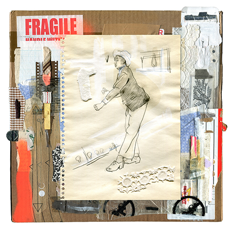  ,Pencil, Acrylic, Mixed Media, Collage On Parcel Box